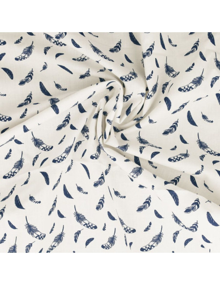 Tissu popeline de coton fantaisie - Plume indigo
