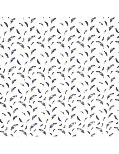 Tissu popeline de coton fantaisie - Plume indigo