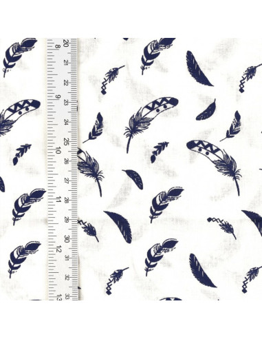Tissu popeline de coton fantaisie - Plume indigo