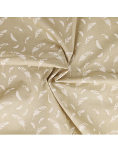 Tissu popeline de coton fantaisie - Plume galet