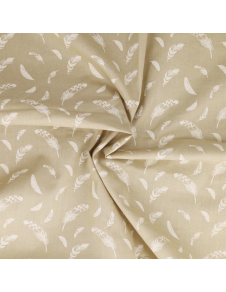 Tissu popeline de coton fantaisie - Plume galet
