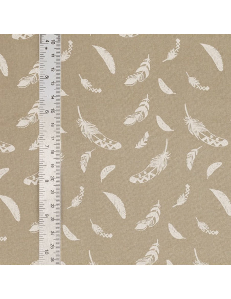 Tissu popeline de coton fantaisie - Plume galet