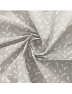 Tissu popeline de coton fantaisie - Plume gris