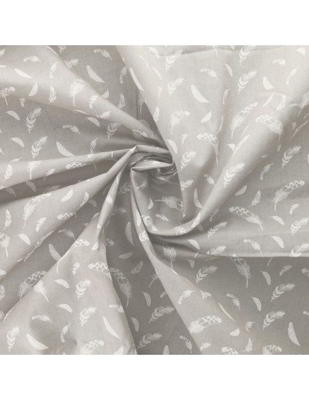 Tissu popeline de coton fantaisie - Plume gris