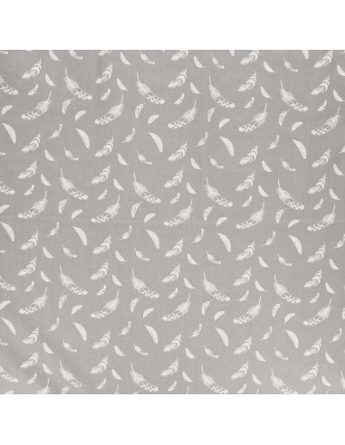 Tissu popeline de coton fantaisie - Plume gris