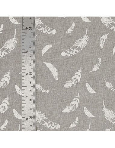 Tissu popeline de coton fantaisie - Plume gris