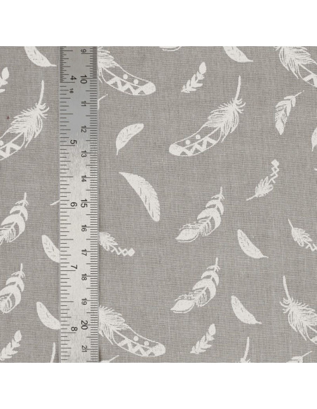 Tissu popeline de coton fantaisie - Plume gris