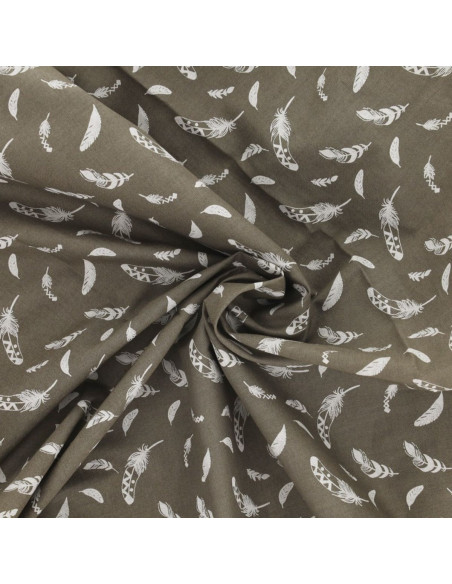Tissu popeline de coton fantaisie - Plume taupe