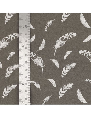 Tissu popeline de coton fantaisie - Plume taupe