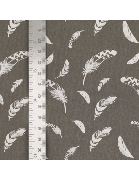 Tissu popeline de coton fantaisie - Plume taupe