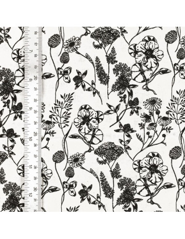 Tissu popeline de coton fantaisie - Nadine noir
