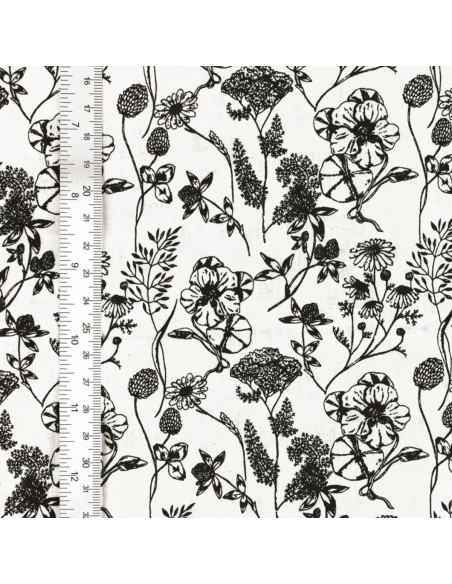 Tissu popeline de coton fantaisie - Nadine noir