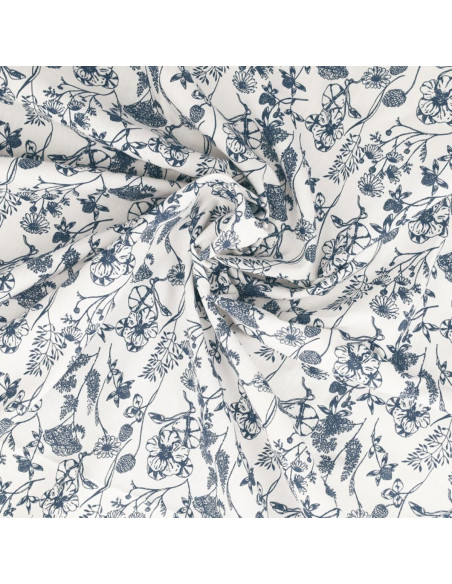 Tissu popeline de coton fantaisie - Nadine indigo