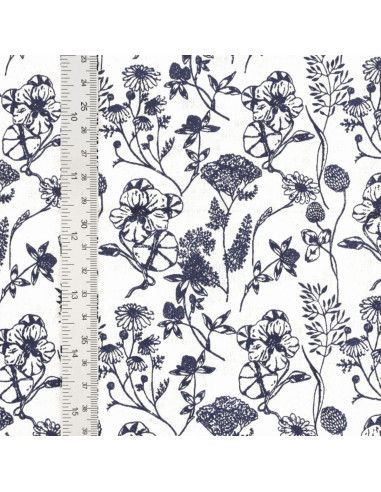 Tissu popeline de coton fantaisie - Nadine indigo
