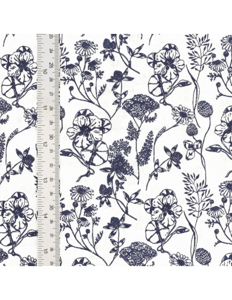 Tissu popeline de coton fantaisie - Nadine indigo