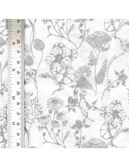 Tissu popeline de coton fantaisie - Nadine gris