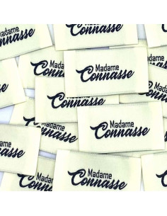 Lot de 5 étiquettes tissées à coudre Madame Connasse - Crème