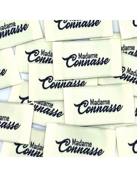 Lot de 5 étiquettes tissées à coudre Madame Connasse - Crème