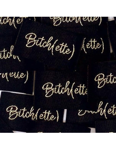 Lot de 5 étiquettes tissées à coudre Bitch(ette) lurex