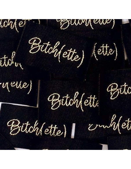 Lot de 5 étiquettes tissées à coudre Bitch(ette) lurex