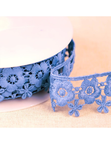Guipure fleurie - Bleu lavande