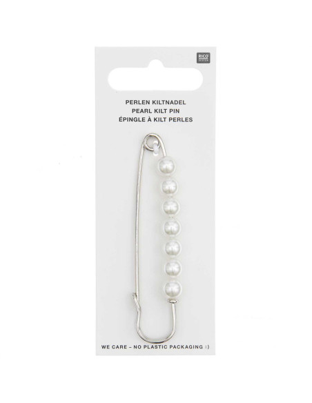 Epingle kilt 76 mm - Argent avec perles