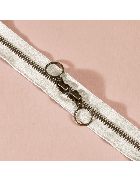 Fermeture double curseur laiton Off White 60 cm - Atelier Brunette