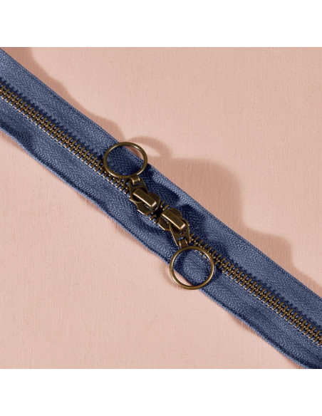 Fermeture double curseur laiton Cobalt 60 cm - Atelier Brunette