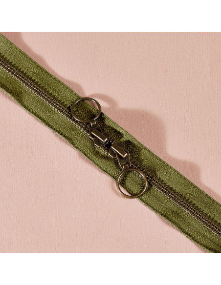 Fermeture double curseur laiton Matcha Leaf 60 cm - Atelier Brunette