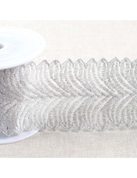 Broderie métallisée sur tulle - Argent