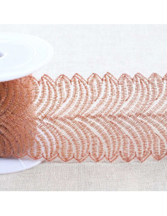 Broderie métallisée sur tulle - Or rose