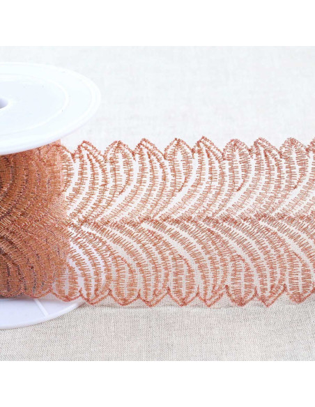 Broderie métallisée sur tulle - Or rose