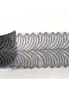 Broderie métallisée sur tulle - Noir et argent