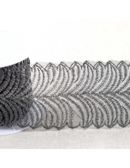Broderie métallisée sur tulle - Noir et argent