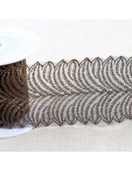 Broderie métallisée sur tulle - Noir et or