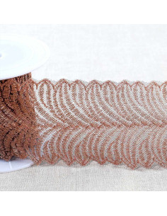 Broderie métallisée sur tulle - Noir, or et rose