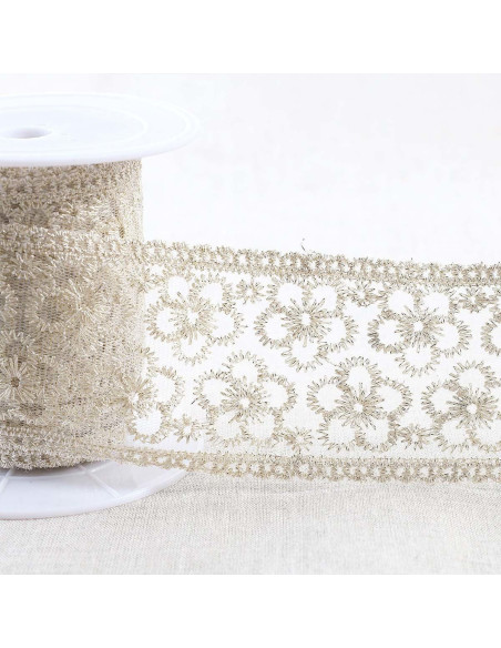 Broderie métallisée fleurs sur tulle - Or