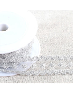 Broderie métallisée étoiles sur tulle - Argent