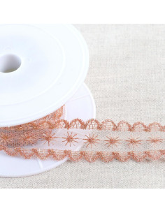Broderie métallisée étoiles sur tulle - Or rose