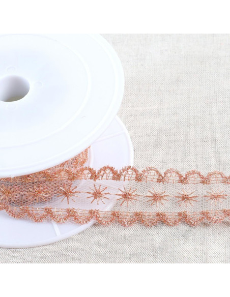 Broderie métallisée étoiles sur tulle - Or rose