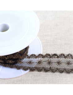 Broderie métallisée étoiles sur tulle - Noir et or