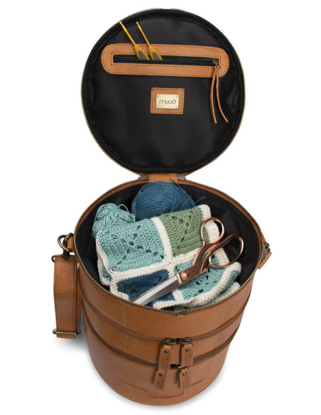 Sac de rangement en cuir pour le tricot Muud Bturn - Whisky