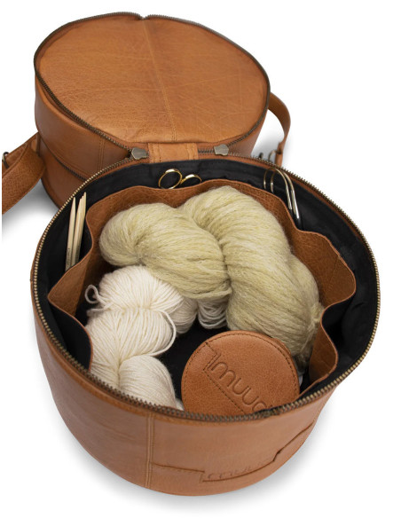 Sac de rangement en cuir pour le tricot Muud Bturn - Whisky