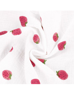 Tissu double gaze de coton - Fraises