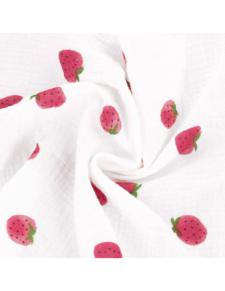 Tissu double gaze de coton - Fraises