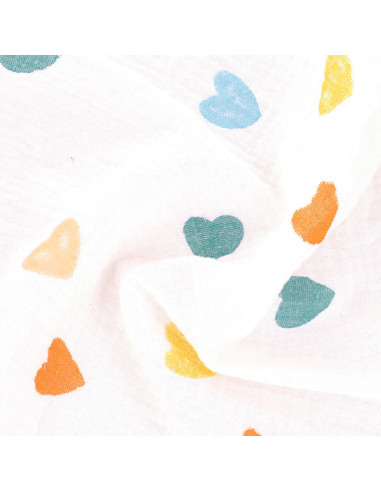 Tissu double gaze de coton - Coeurs