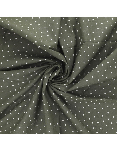 Tissu popeline de coton pois - Vert de gris