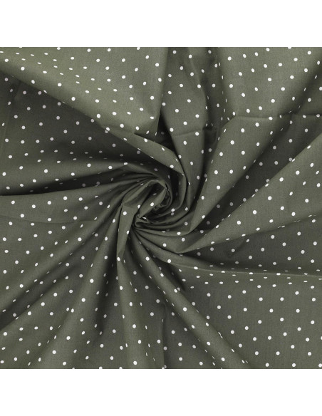 Tissu popeline de coton pois - Vert de gris