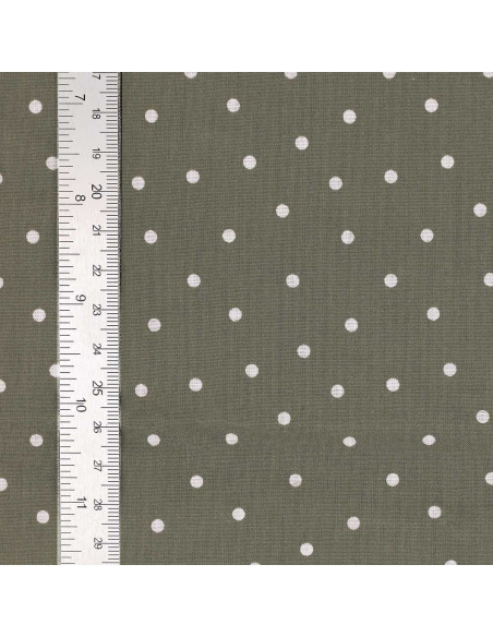 Tissu popeline de coton pois - Vert de gris
