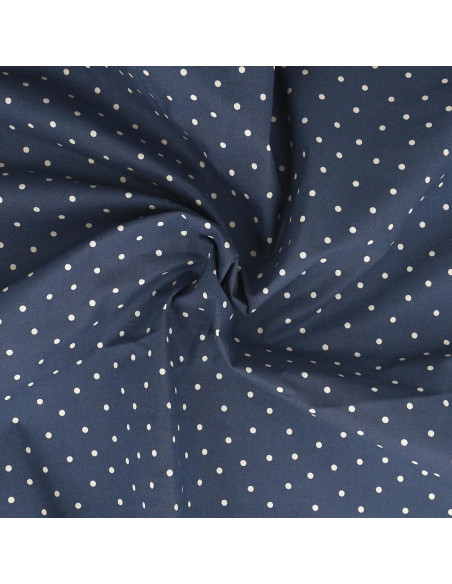 Tissu popeline de coton pois - Indigo